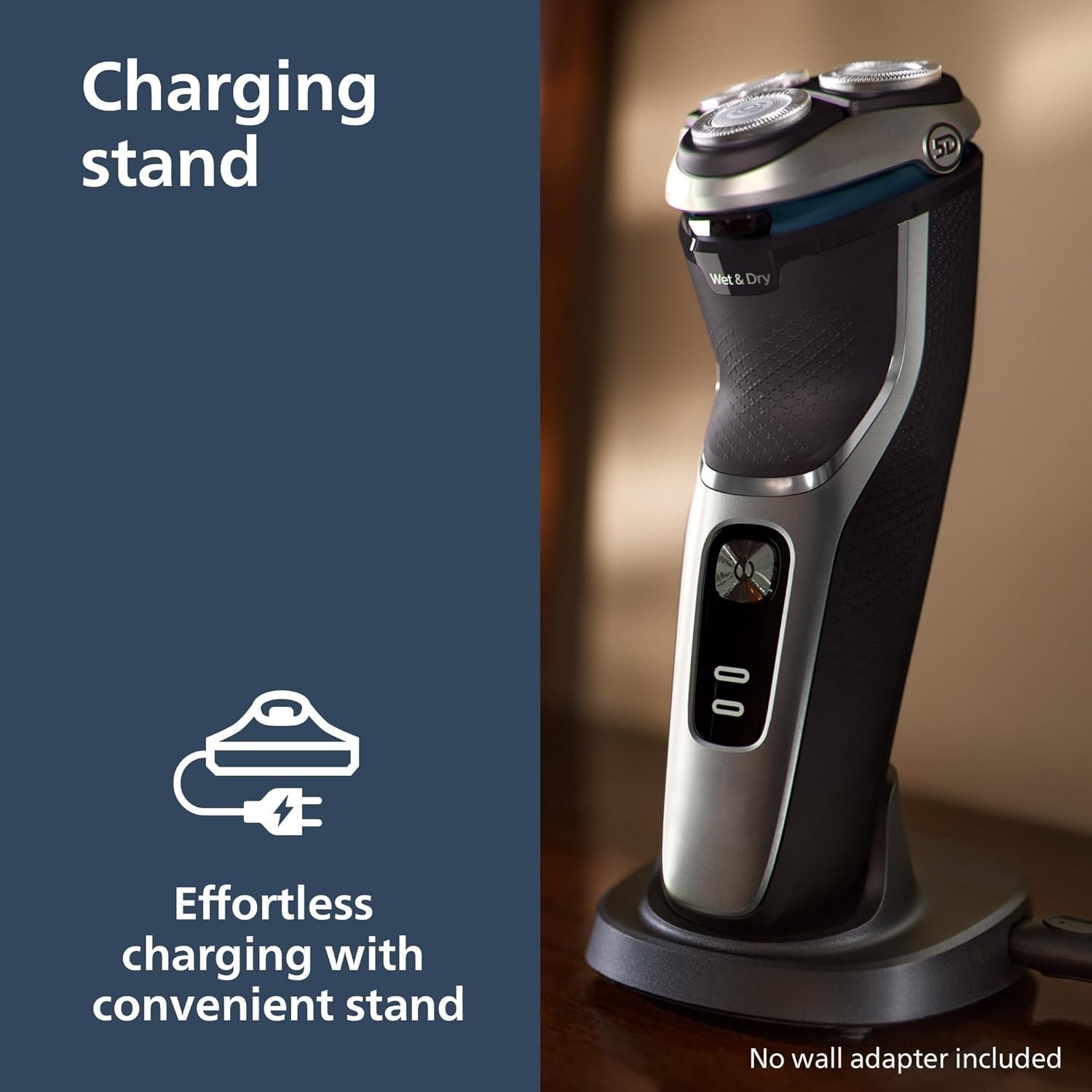 Shaver 3900 Series, Wet and Dry Electric Shaver, P-Cap, Travel Pouch, Charging Stand, Storm Blue